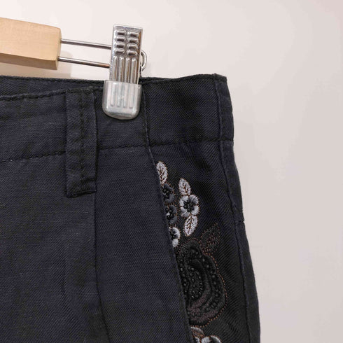 ブルーウィリーズ BLUE WILLIS 花柄刺繍 シルクリネン 七分丈 スラックス レディース JPN:36